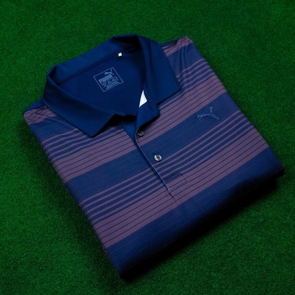 Puma Other - PUMA Golf dryCELL Navy Brown Striped Polo